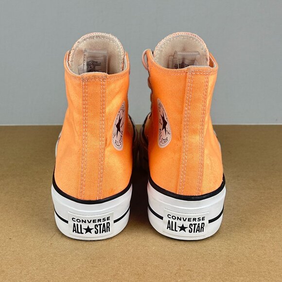 Converse All Star Lift Platform High Top Sneakers Womens 7 Orange White Lace Up - Picture 4 of 10